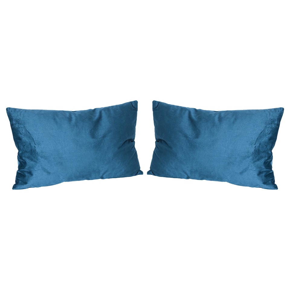 image 1 of Nicola Spring Rectangle Velvet Cushions - 60cm x 40cm - Blue - Pack of 2 | Blue | Blue