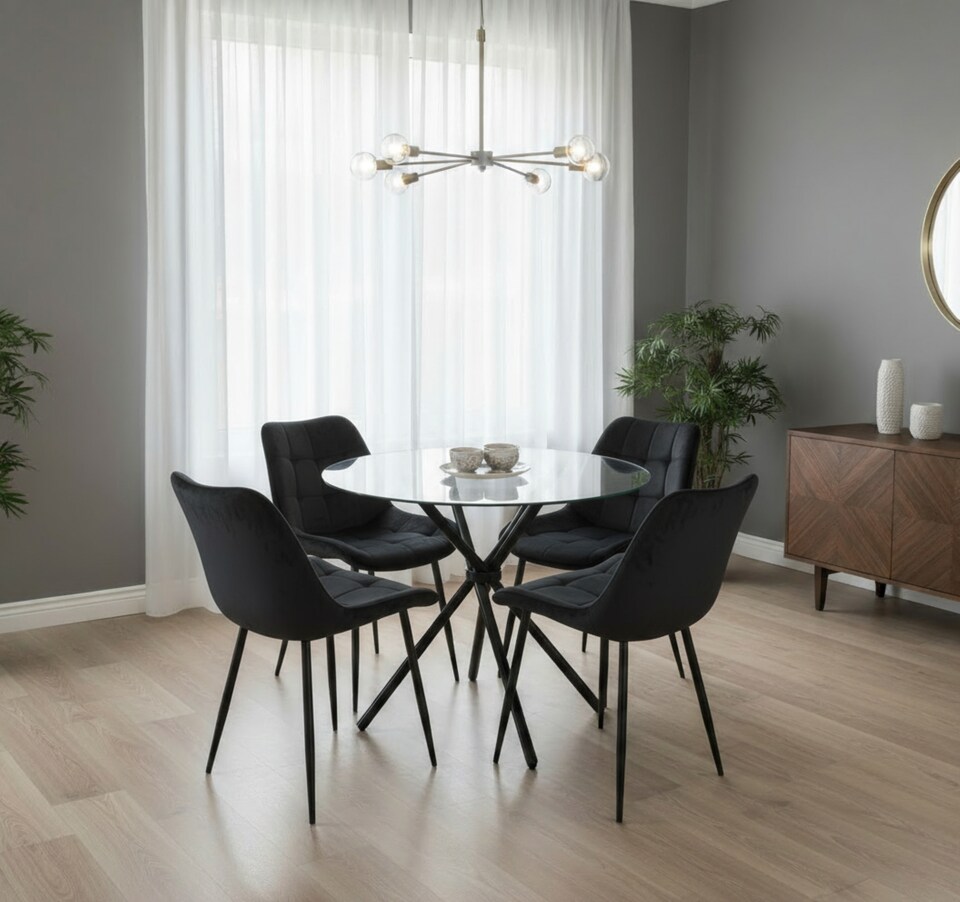 image 1 of New York Dining Table with 4 Erica Velvet Chairs - Black | Black