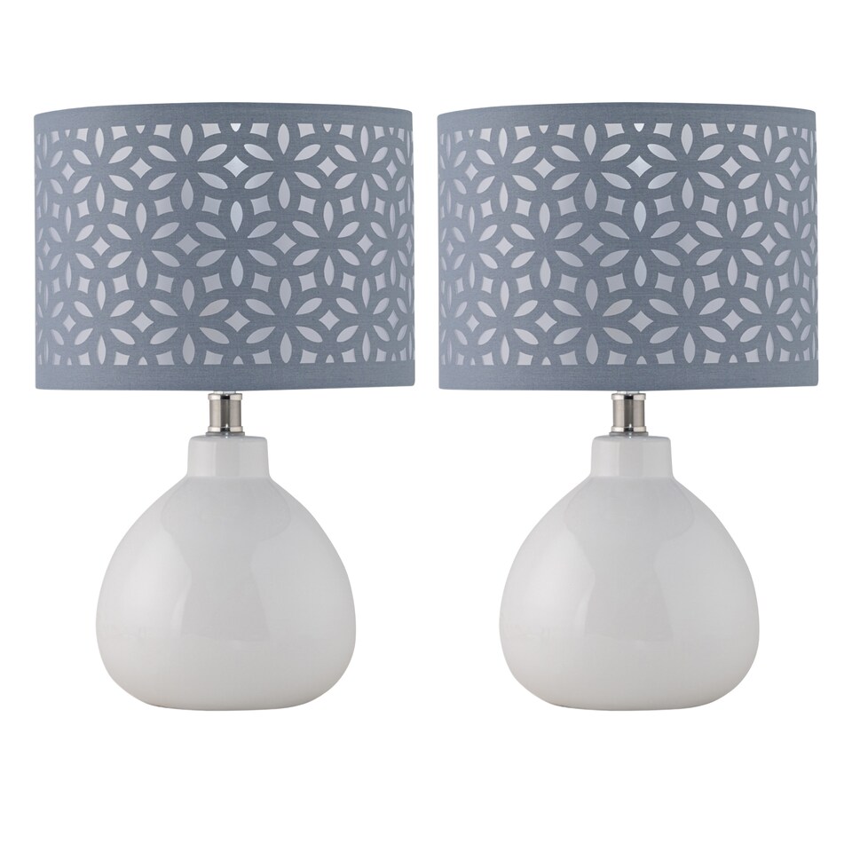 image 1 of Set of 2 Tuscan - White Ceramic Lamps with Grey Cut Out Shade | White | Grey | Medium | 2