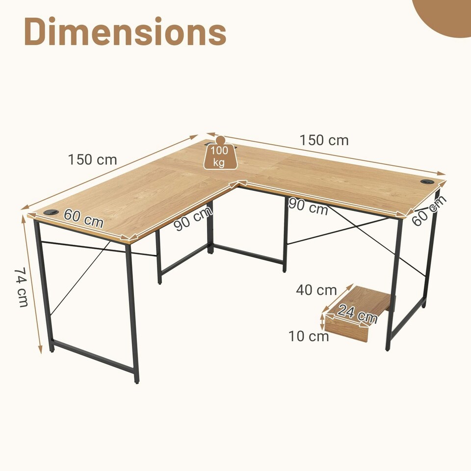 image 1 of COSTWAY Reversible L-Shaped Desk Corner Computer Desk N/A
