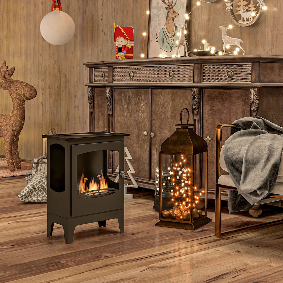 image 1 of HOMCOM Freestanding Ethanol Fireplace, Steel Bioethanol Fireplace with Stainless Steel Flame Snuffer, 0.9L Tank, 3 Hours Burning Time for Indoor, Black | Black