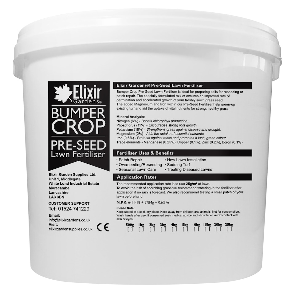 image 1 of Elixir Gardens Bumper Crop Lawn Pre-Seeder 6-11-18 tub x 1kg
