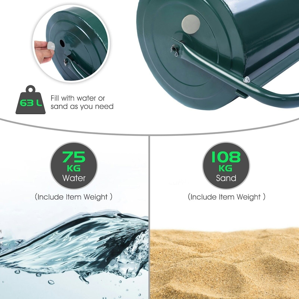 image 1 of COSTWAY 63L Steel Garden Lawn Roller Water Sand Filled