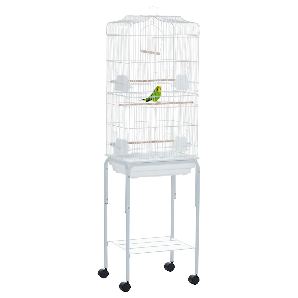 image 1 of PawHut Bird Cage for Budgie Finch Canary Parakeet W/ Stand Sliding Tray White