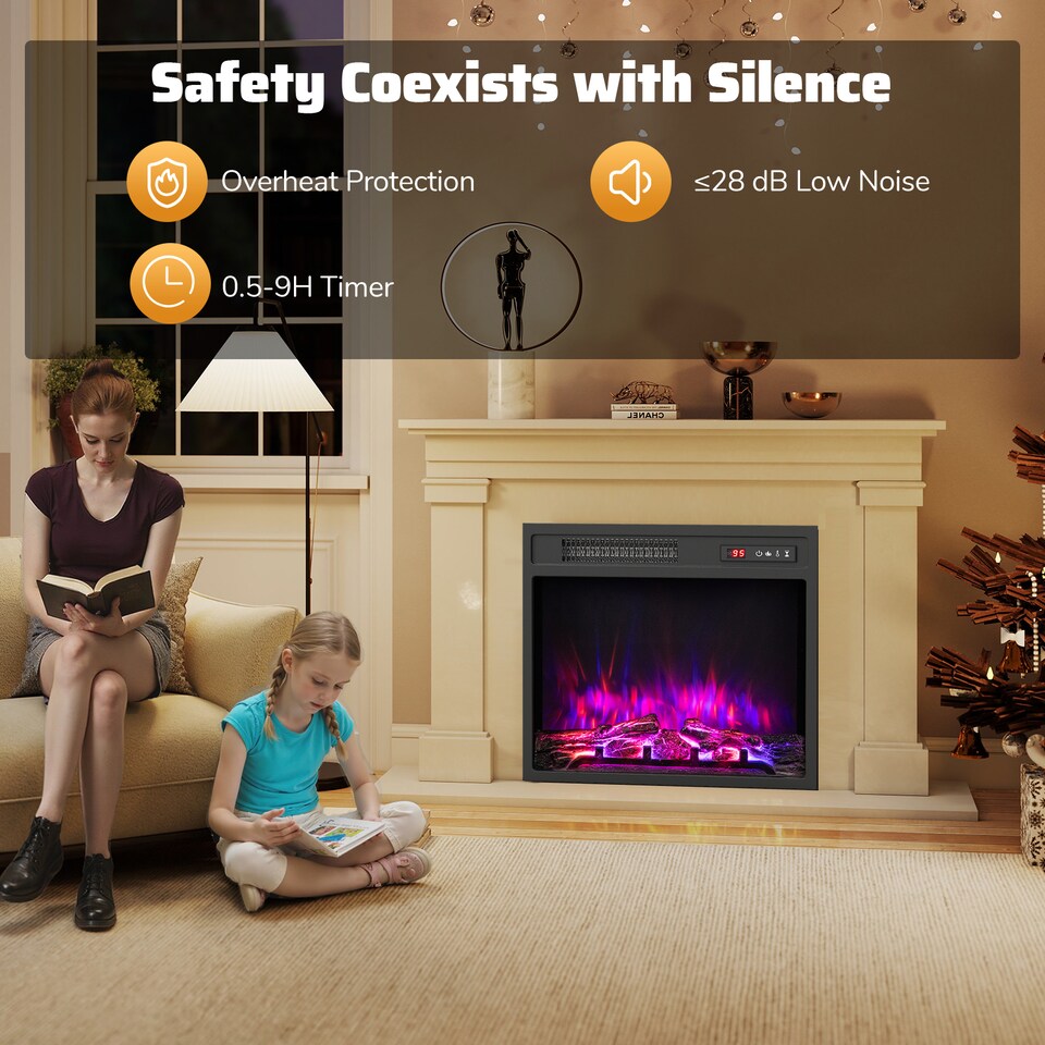 image 1 of COSTWAY Electric Fireplace Insert Fireplace Heater Black