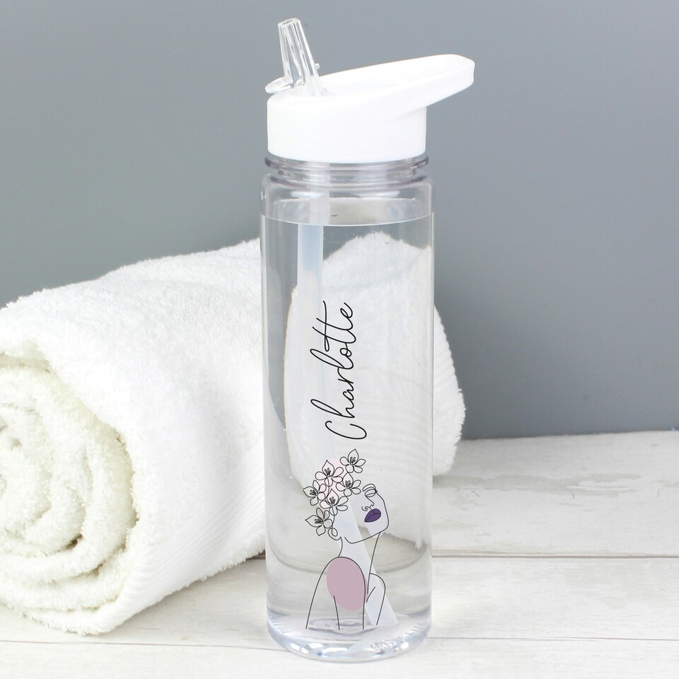 image 1 of Personalised Natalia Line Art Water Bottle Clear | One Size