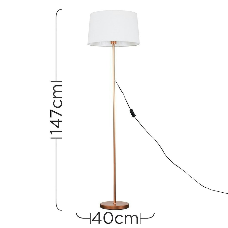 image 1 of ValueLights Charlie Copper Floor Lamp White Doretta Shade | Copper
