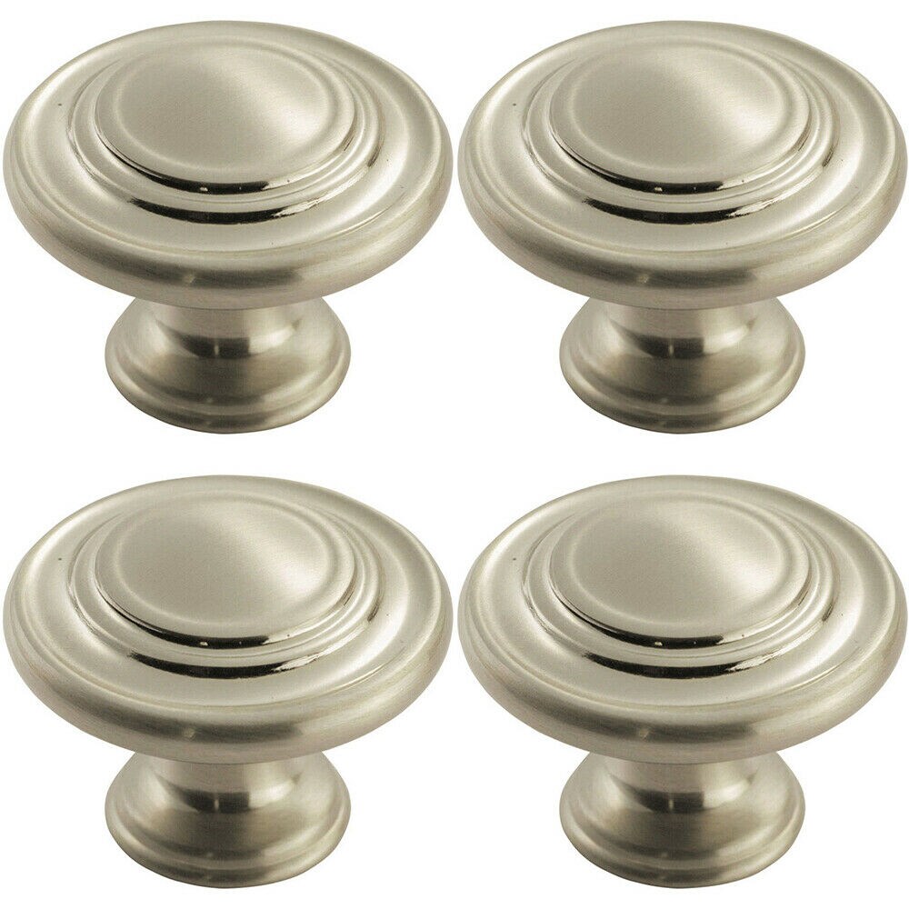 Loops 4x Round Ringed Pattern Door Knob 32mm Diameter Satin Nickel Cabinet Handle in Metallics