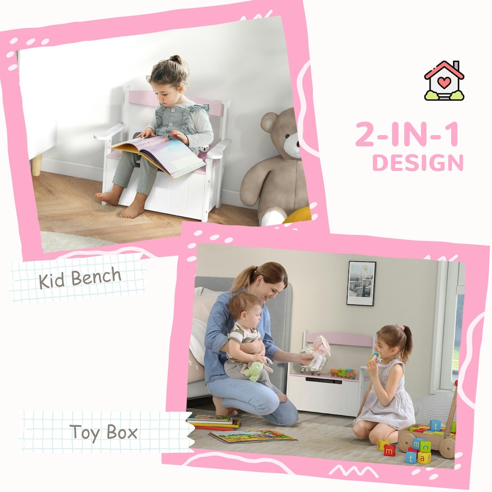 image 1 of AIYAPLAY 2 in 1 Toy Box for Kids with Safety Lid for Bedroom, Nursery, Grey