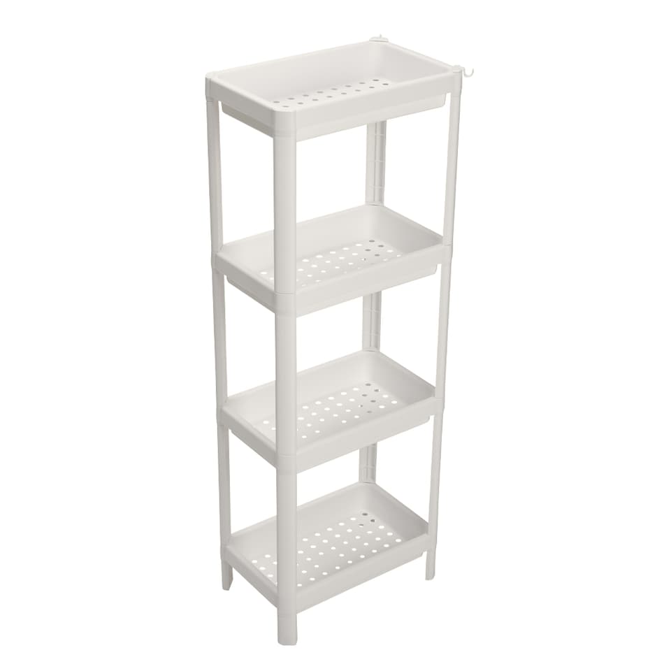 image 1 of Living and Home 4-Tier Multifunction Plastic Storage Rack for Kitchen or Bathroom | White | 4 Tier