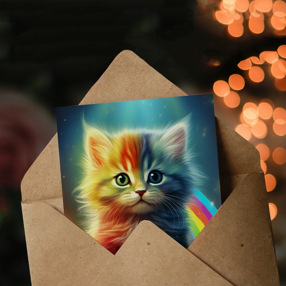 image 1 of Kids Cute Rainbow Kitten Child Kids Birthday Card