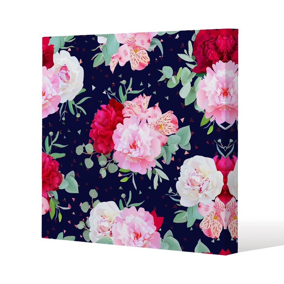 Roses on Navy (Canvas Print) / 61 x 61 x 4cm | Multi