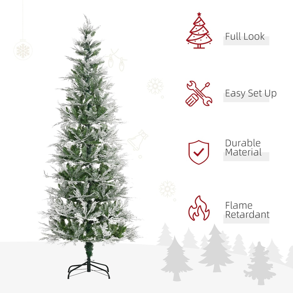 image 1 of HOMCOM 7 Foot Snow Flocked Artificial Christmas Tree Holiday with Pencil Shape