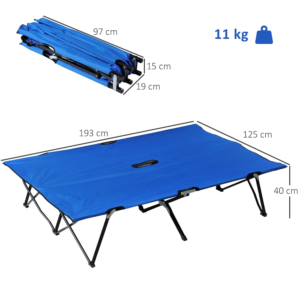 image 1 of Outsunny Double Camping Folding Cot Outdoor Portable Sleeping Bed, Blue