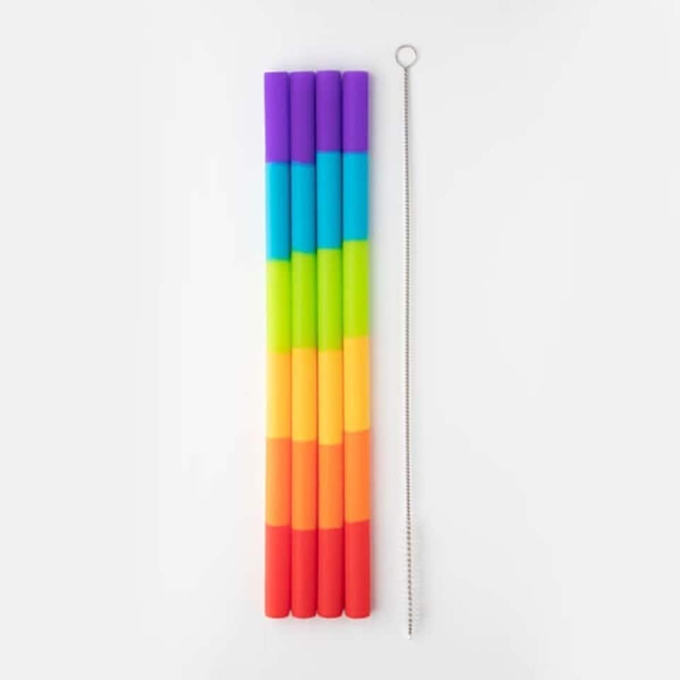 image 1 of Taylor's Eye Witness Set of 4 Rainbow Silicone Reusable Drinking Straws