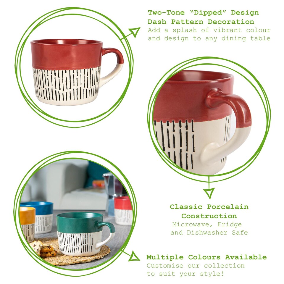 image 1 of Nicola Spring Ceramic Dipped Dash Coffee Mugs - 475ml - Red - Pack of 6 | Red | Red
