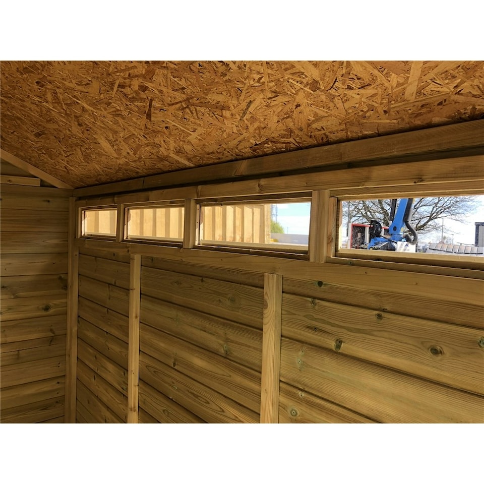 image 1 of 12 x 4 Security Pressure Treated Tongue & Groove Apex Shed + Single Door + Safety Toughened Glass (12' x 4' / 12ft x 4ft) (12x4)