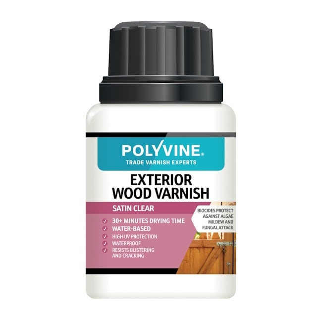Polyvine Exterior Wood Varnish Satin â Quick Drying, Water-Based, High UV Protection & Weather Resistant Clear Varnish for Outdoor Wood & Timber â