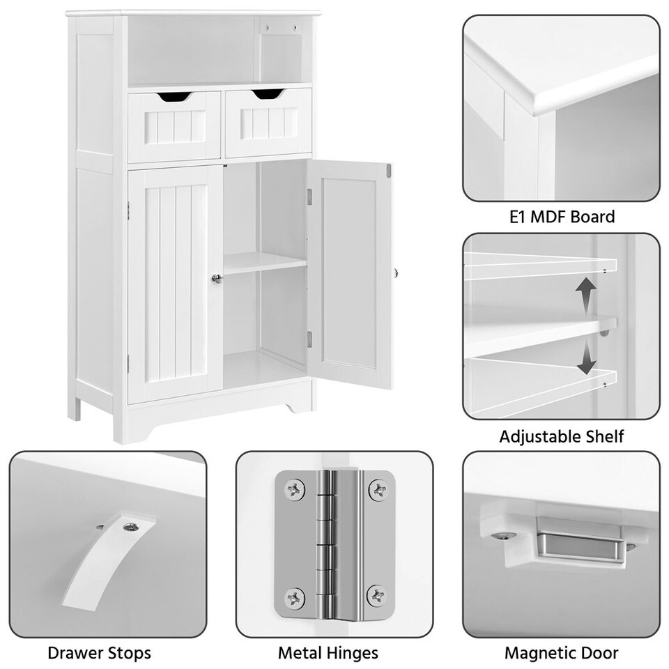 image 1 of Yaheetech Bathroom Floor Storage Cabinet with 2 Drawers White White