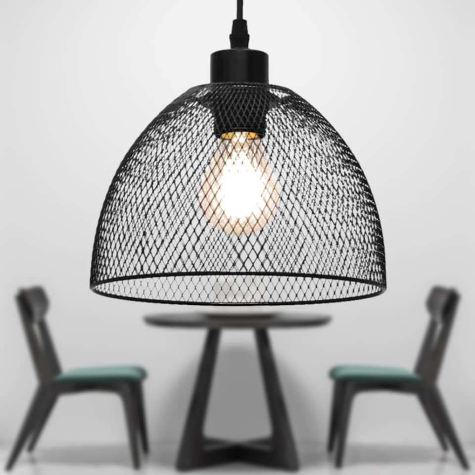 image 1 of Cassidy - Medium Black Mesh Easy Fit Metal Pendant Shade | Black | Medium | 1