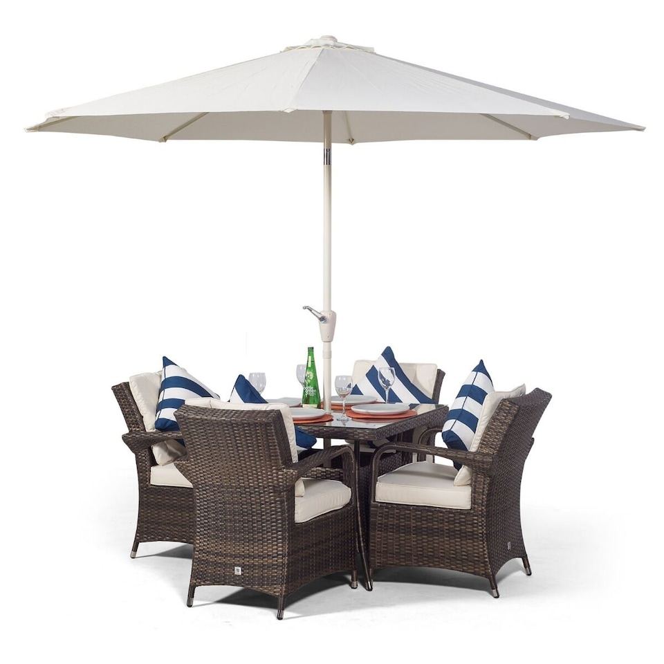 image 1 of Arizona Square 4 Seater Rattan Patio Dining Set | Brown | Brown