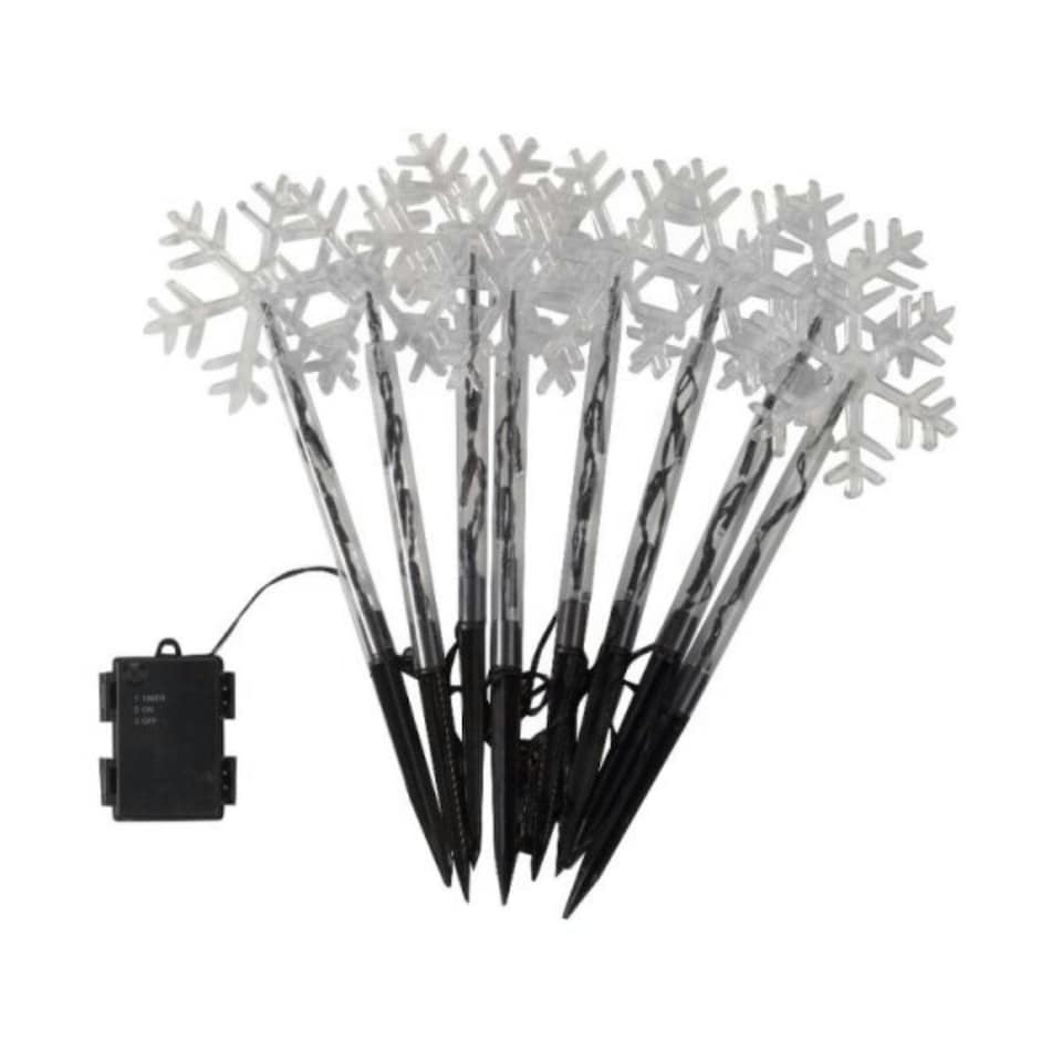 image 1 of Set of 8 Battery Operated LED Multi Coloured Snowflake Path Lights Christmas Decoration with Timer