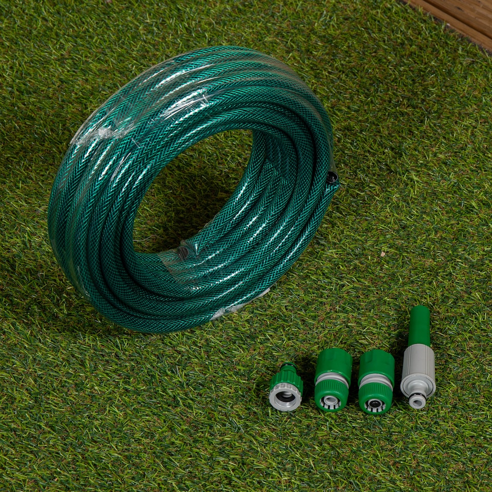 image 1 of 15m Garden Hose and Spray Nozzle Set | Green | Green
