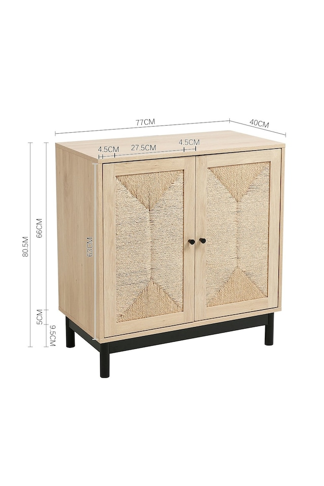 image 1 of Living and Home Wooden Sideboard with Woven Rattan Doors