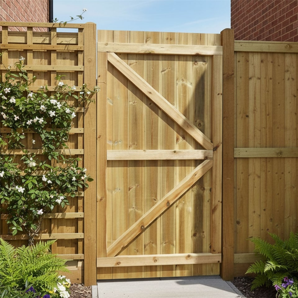 image 1 of Flat Top Wooden Garden Gate 6ft x 3ft Tongue & Groove Fully Framed Treated Door