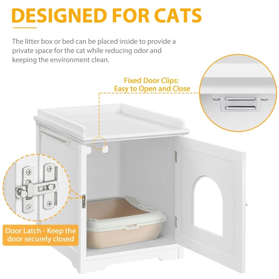 image 1 of Yaheetech Cat Litter Box Furniture Enclosure White | One Size