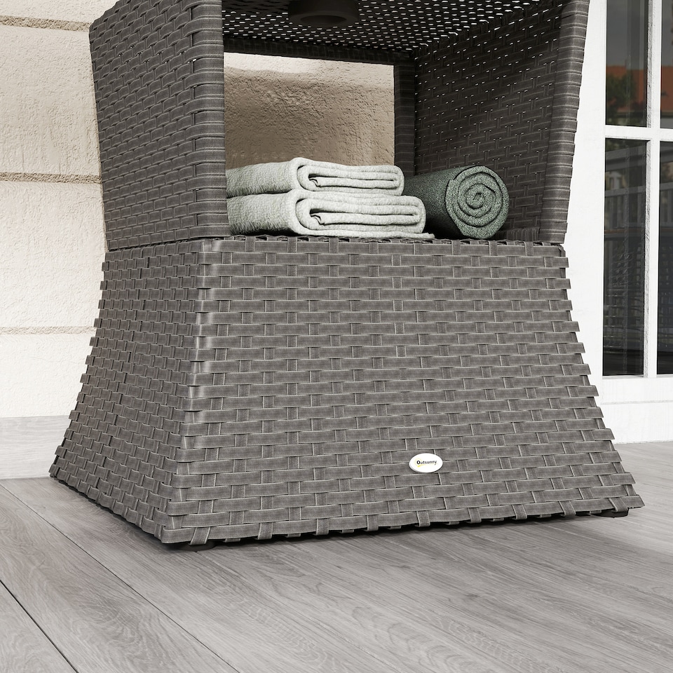 image 1 of Outsunny Rattan Wicker Tea Coffee Table w/ Umbrella Hole Dark Grey | Grey | Dark Grey | 54 x 54 x 55 cm