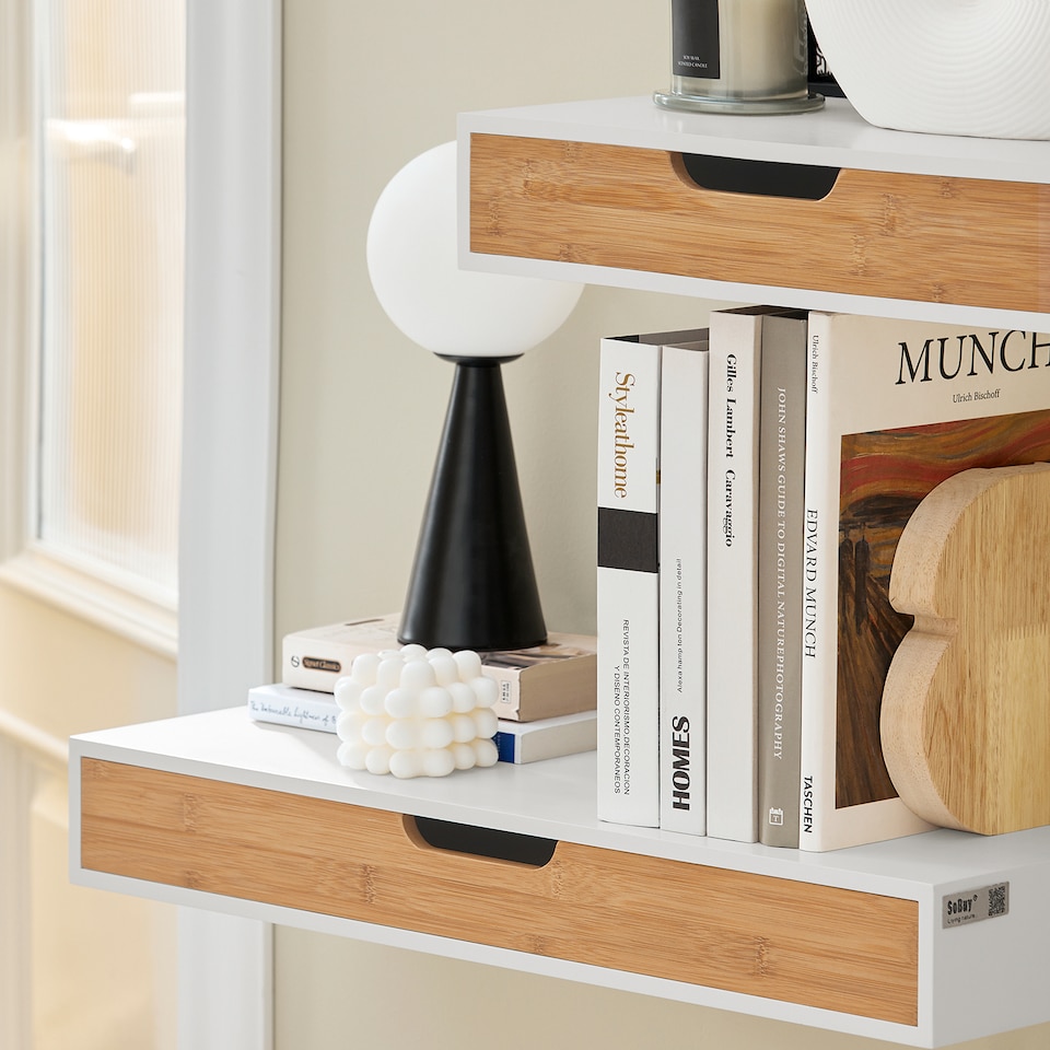 image 1 of SoBuy FRG92-WN,Floating Shelf Wall Shelf with Drawer | White | White | 1