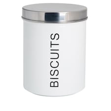 Harbour Housewares Round Metal Kitchen Biscuit Tin - White