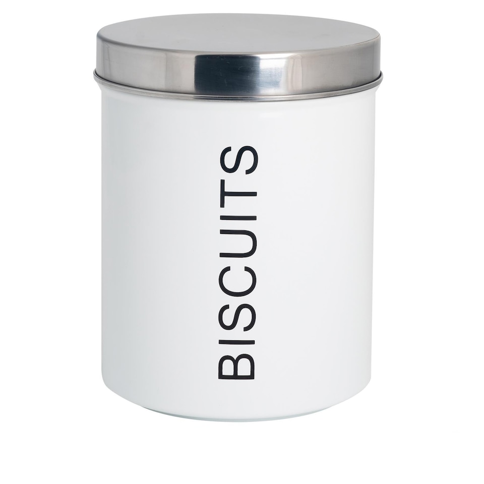 image 1 of Harbour Housewares Round Metal Kitchen Biscuit Tin - White
