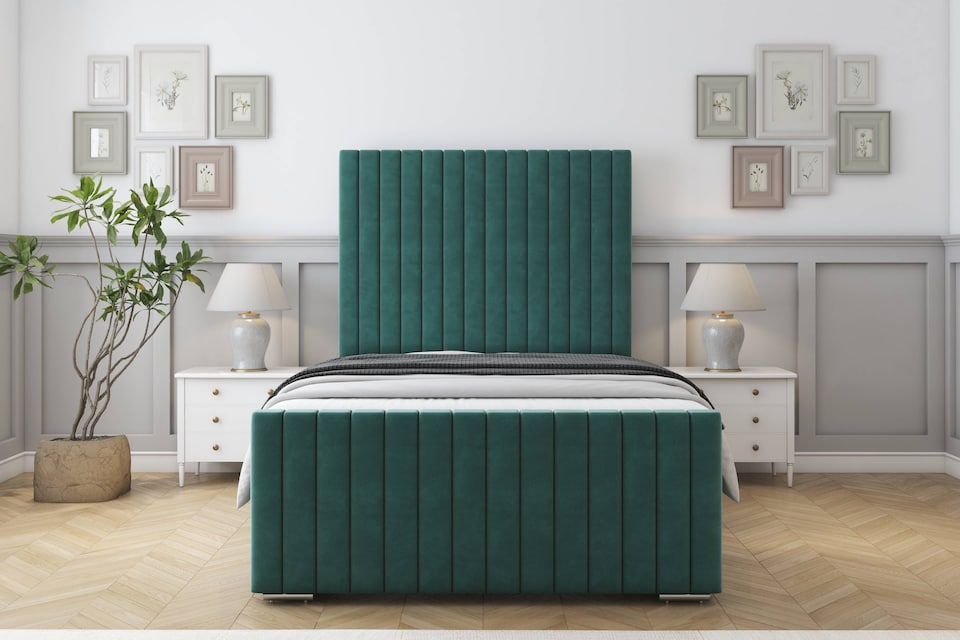 image 1 of Sloomy Madison Emerald Plush Bed Frame With Mattress With 50" Upholstered Headboard 5' King