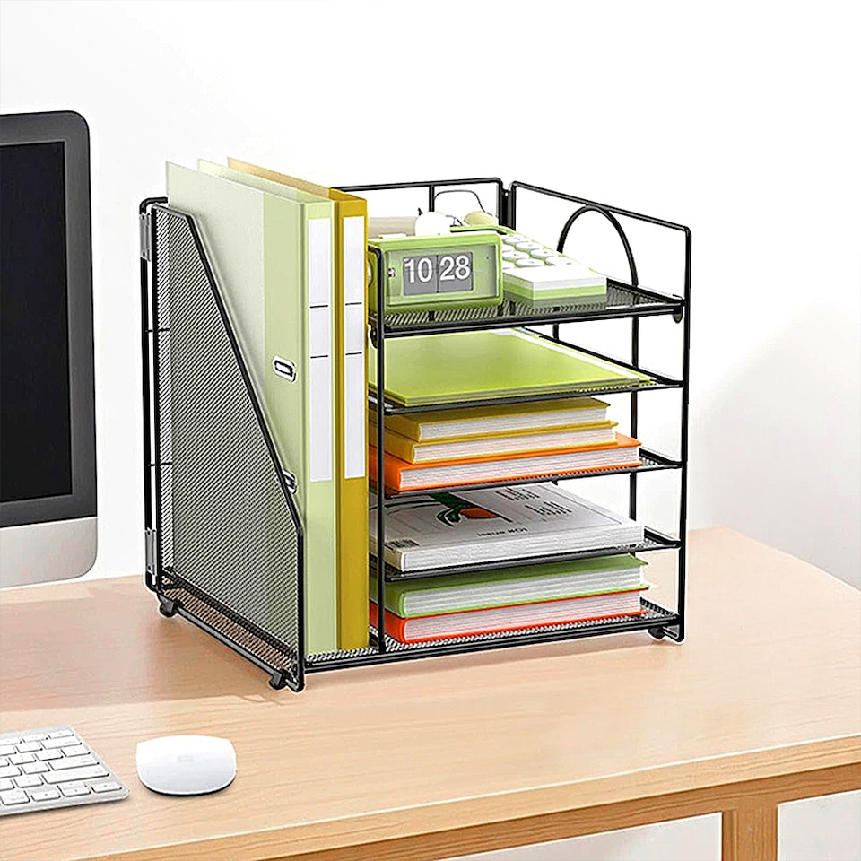 image 1 of Living and Home 5-Tier Desktop Organiser with Vertical File Sorter | Black