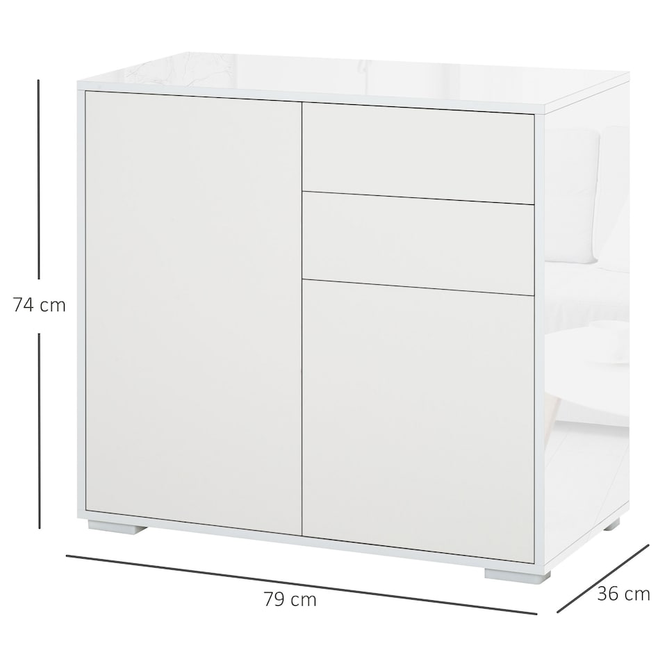 image 1 of HOMCOM High Gloss Frame Sideboard, Side Cabinet, Push-Open Design with 2 Drawer for Living Room, Bedroom, White