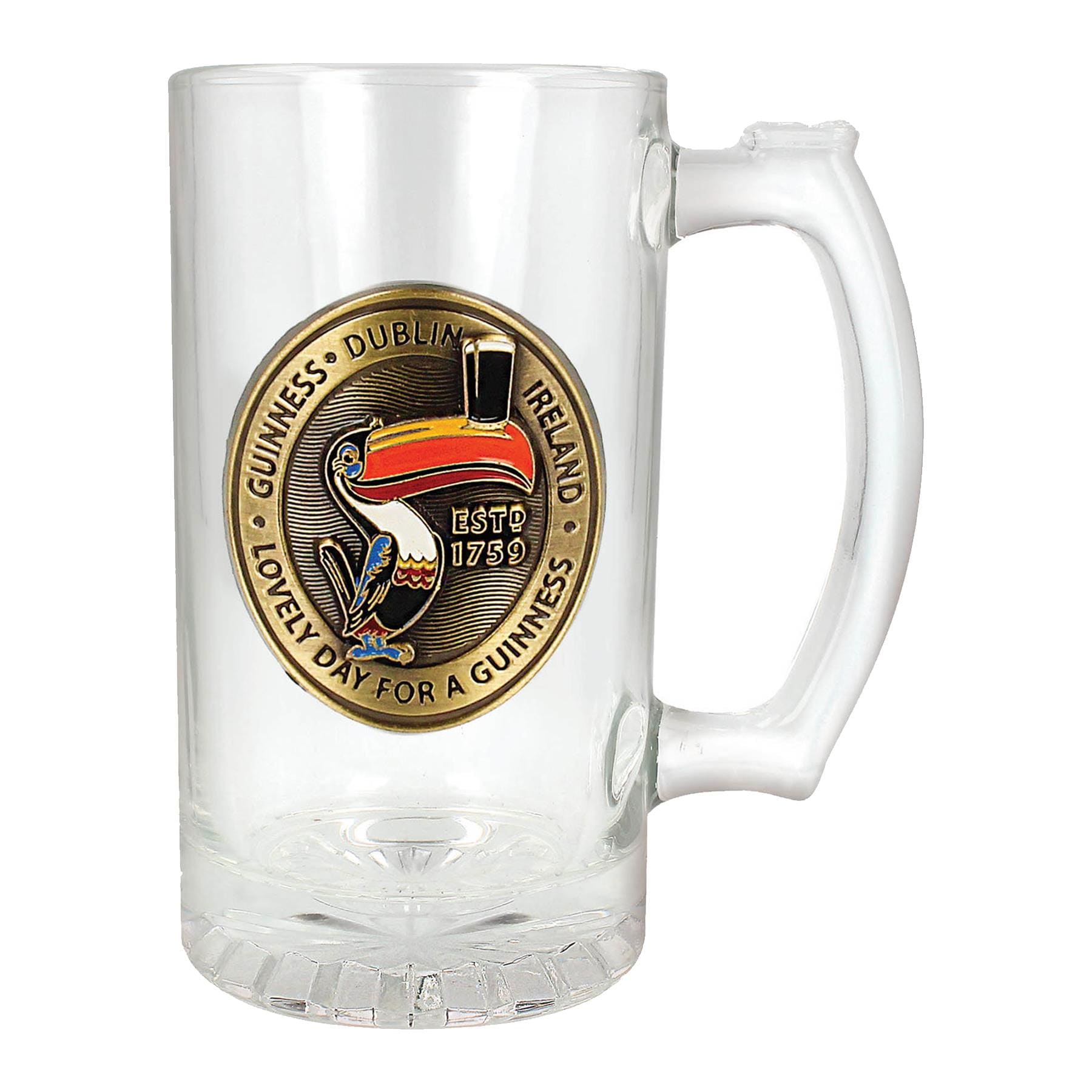 Guinness Toucan Glass Tankard with Badge - Large Classic German Stein Tankard Pint Glasses Birthday Fathers Day Gift Drinking Cup Set for Craft Ale, Lager