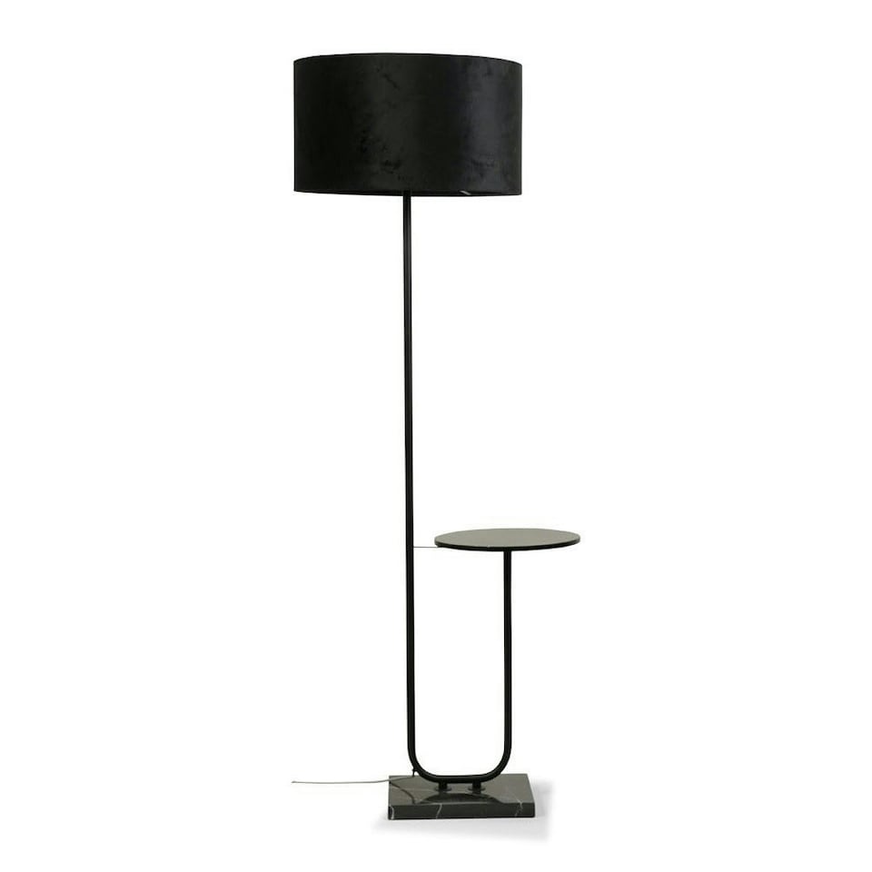 image 1 of ValueLights Tavel Matte Black Floor Lamp with Large Black Drum Shade and LED Bulb