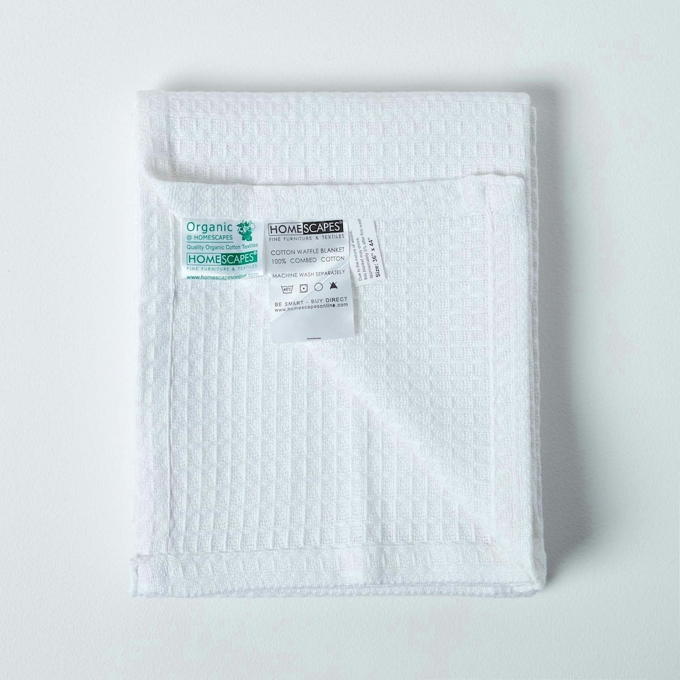 image 1 of Homescapes Organic Cotton Waffle Baby Blanket White - 90 x 112 cm | White