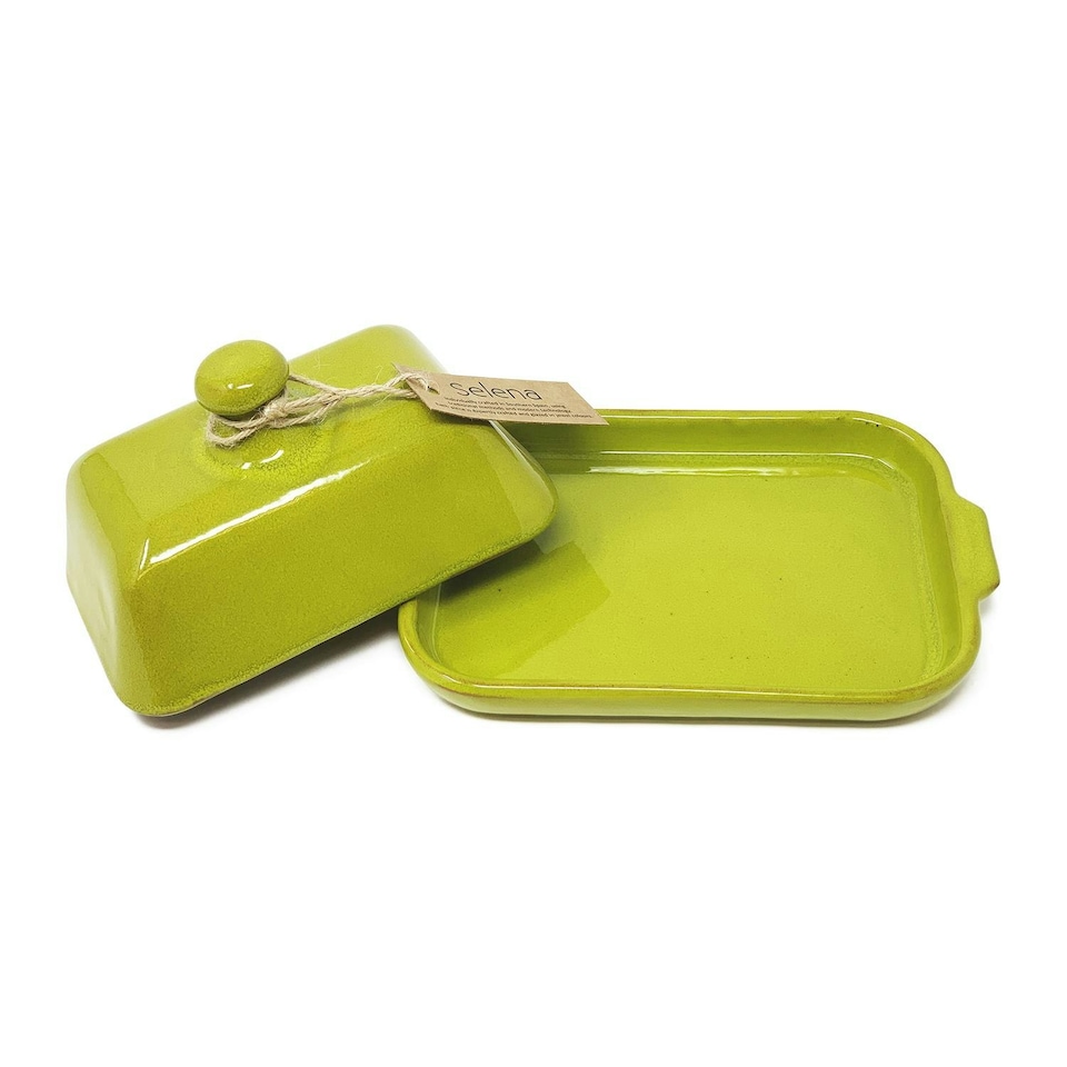 image 1 of Verano Spanish Ceramics Selena Glazed Butter Dish - 20cm L x 13cm W (internal 4.5cm H) Lime Green | Green | Lime Green