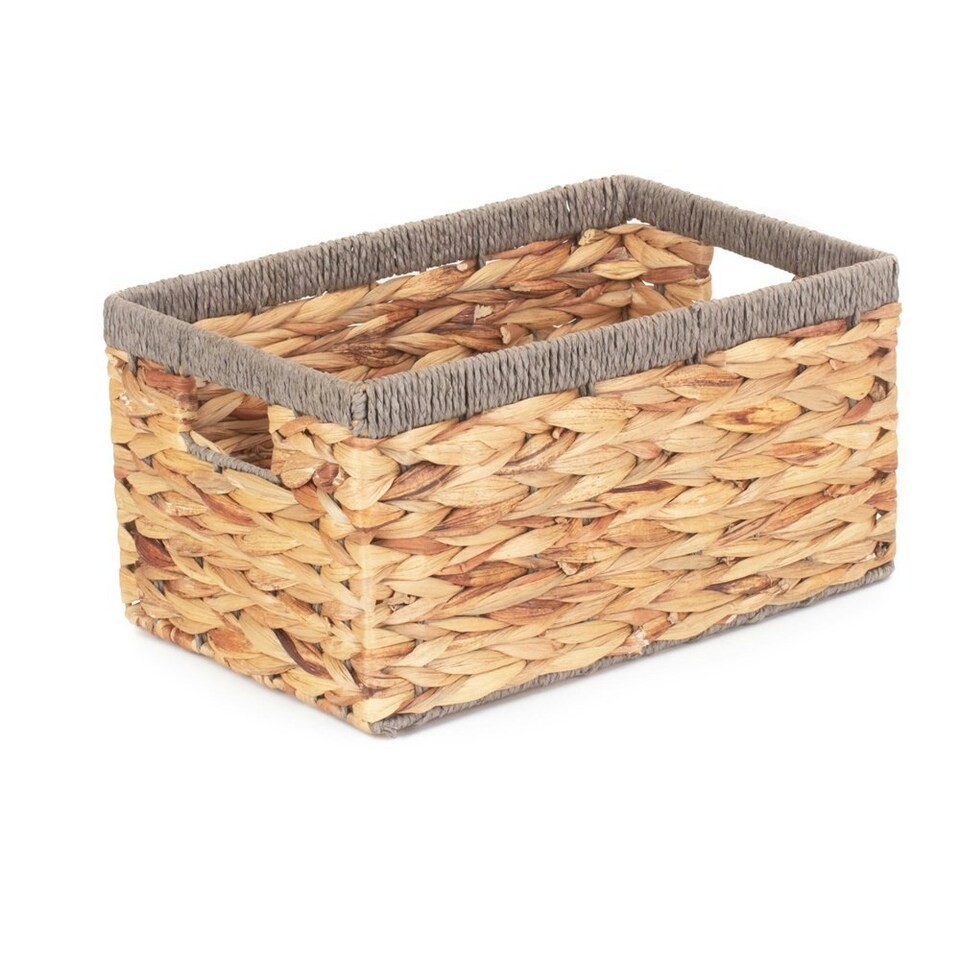 image 1 of Water Hyacinth with Grey Rope Border Rectangular Storage Basket Brown | Brown | M