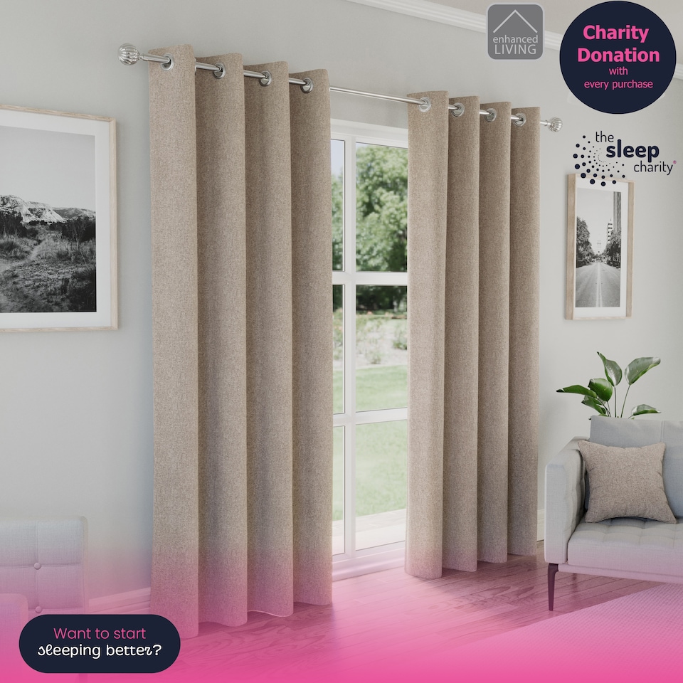 image 1 of Enhanced Living Austin Blackout, Thermal Natural Curtains with Eyelet Header (PAIR) - 46x54 inch (117x137cm)