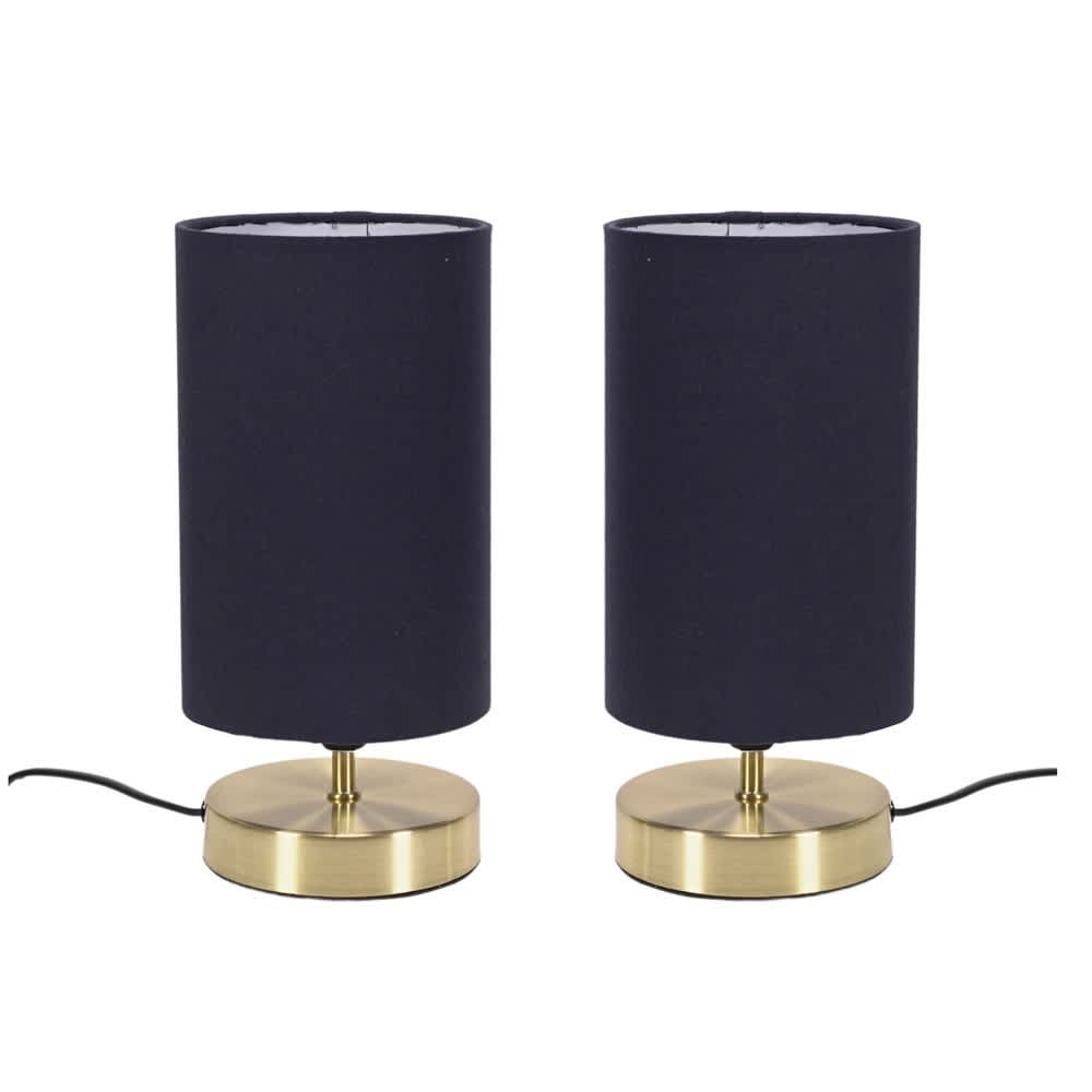 ValueLights Francis Pair of Brushed Gold Dimmable Touch Table Lamps with LED Bulbs in Navy