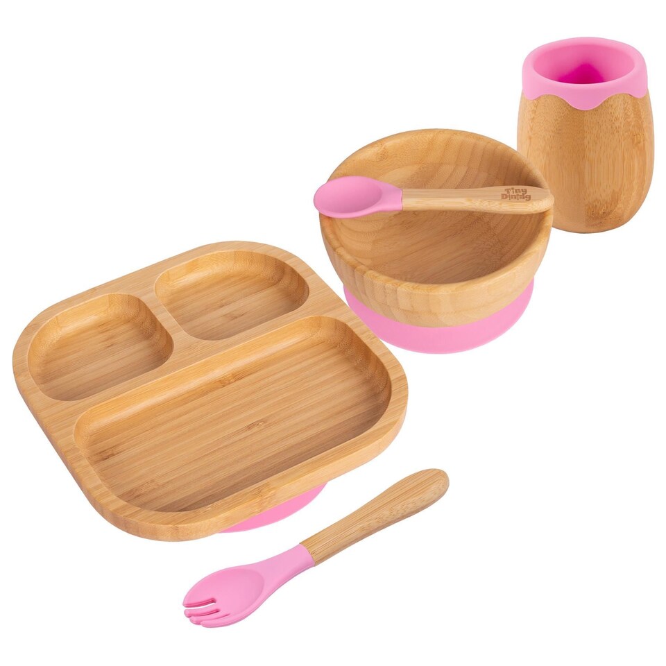 image 1 of Tiny Dining 5pc Bamboo Segmented Baby Weaning Set - Pink