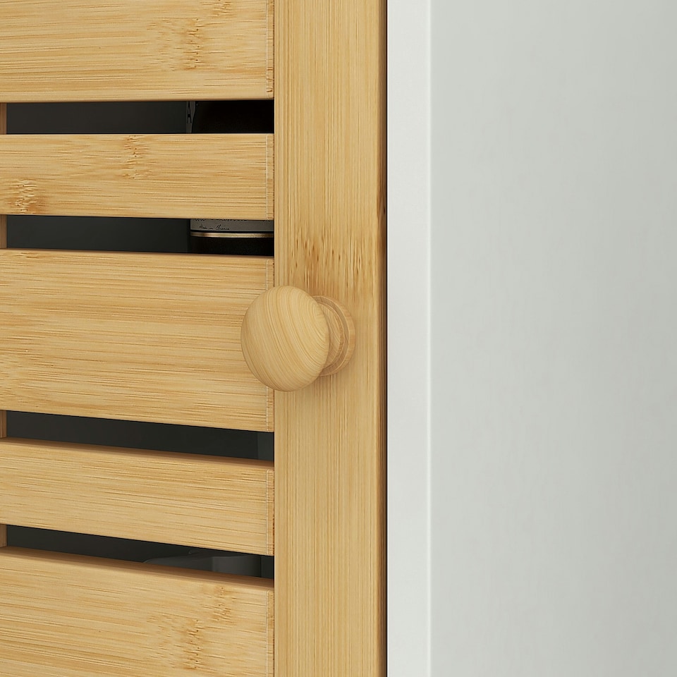 image 1 of HOMCOM Bathroom Cabinet, Slim Bathroom Unit with Adjustable Shelf, White White | Natural bamboo