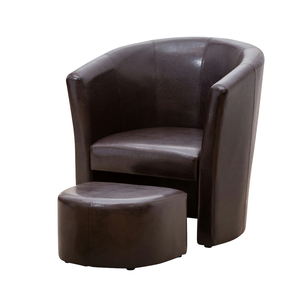 image 1 of Halewood Faux Leather Tub Chair with Integrated Stool - Brown
