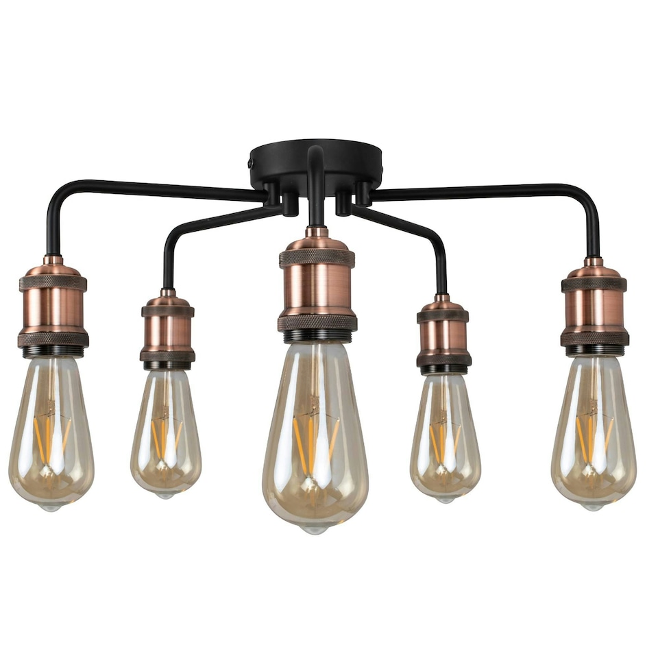 image 1 of Clark Matt Black and Copper 5 Light Semi Flush Ceiling Light