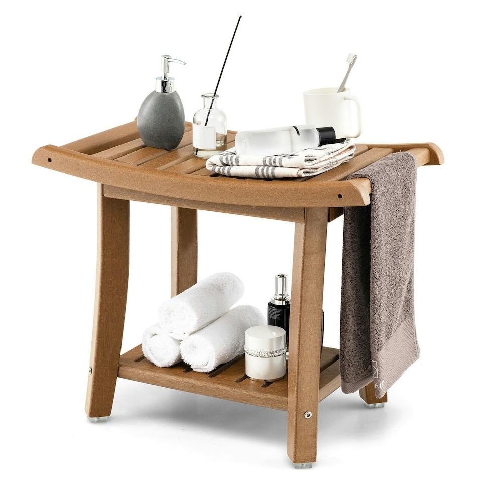 image 1 of COSTWAY Shower Bench Stool Bathroom Seat 2-Tier Brown
