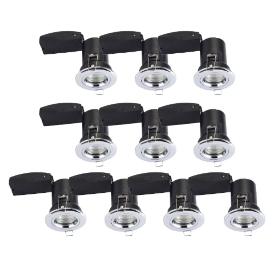 image 1 of Set of 10 Fire Rated Downlights - Chrome Fixed GU10 Recessed